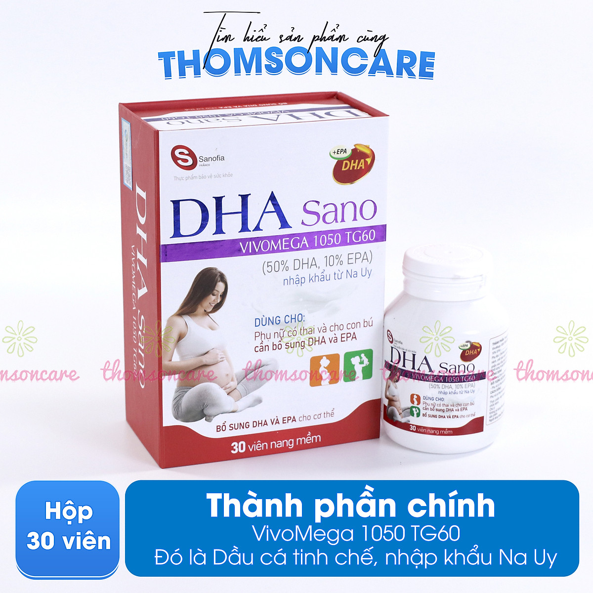 Viên uống DHA cho bà bầu DHA Sano Sanofia France-Bổ sung DHA và EPA giúp mẹ khỏe, thai nhi phát triển tốt - Hộp 30 viên