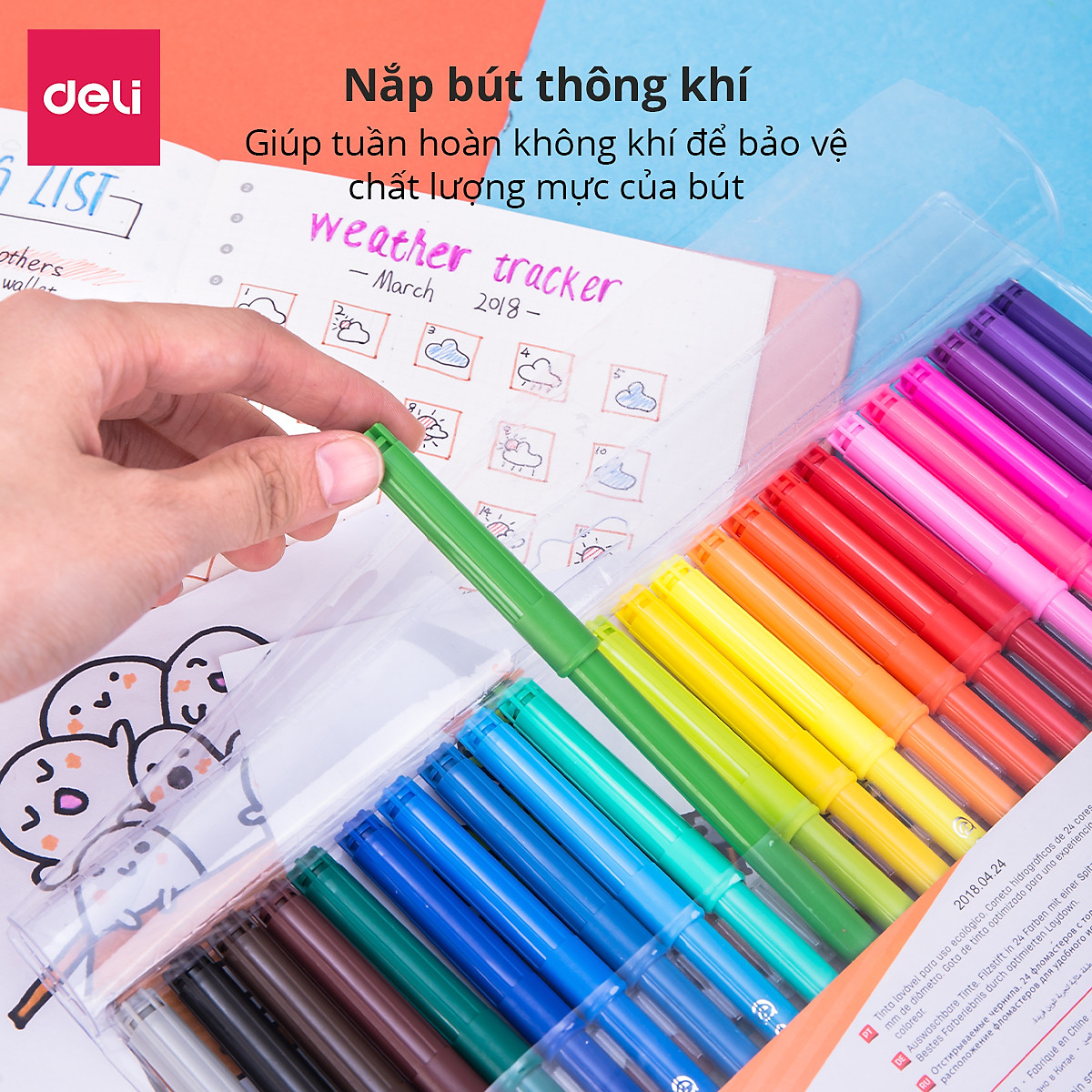 Bút màu nước 1.0mm Deli, 12 màu/18 màu/hộp - EC10003/EC10013