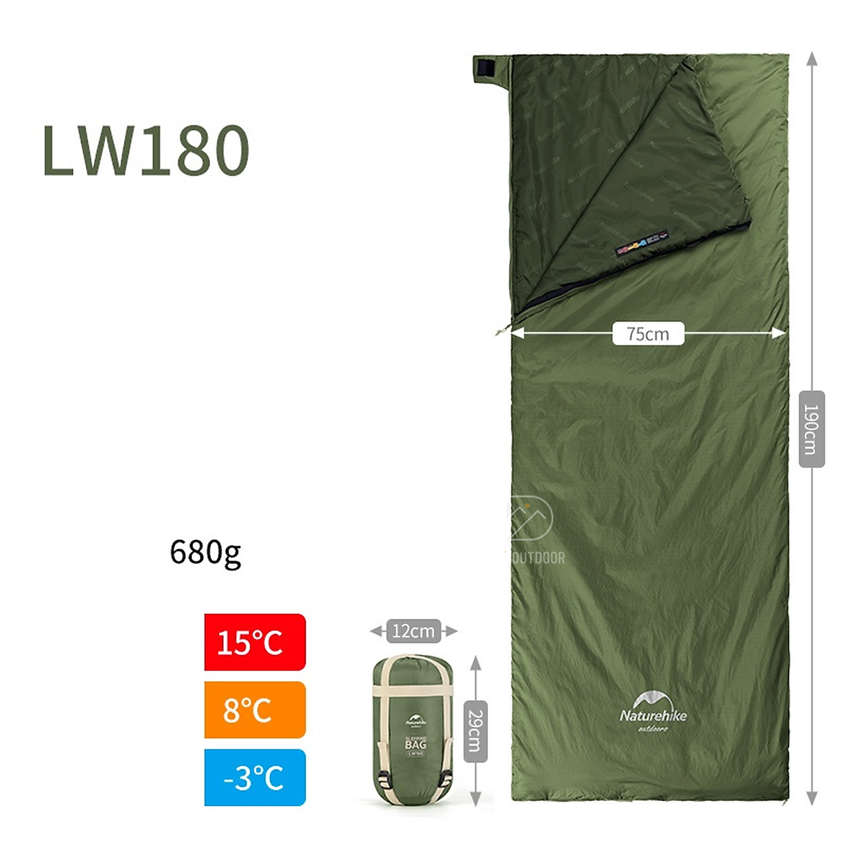Túi ngủ Naturehike LW180 NH21MSD09 gấp gọn siêu nhẹ túi ngủ cắm trại (mới)