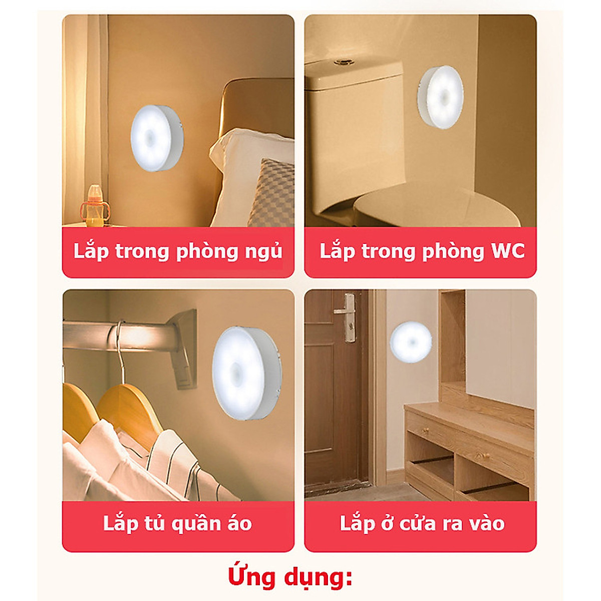Đèn Cảm Ứng Chuyển Động, Đèn Led Dán Tường Cảm Biến Thông Minh Không Dây Dán Tủ Quần Áo, Cầu Thang, Phòng Ngủ...