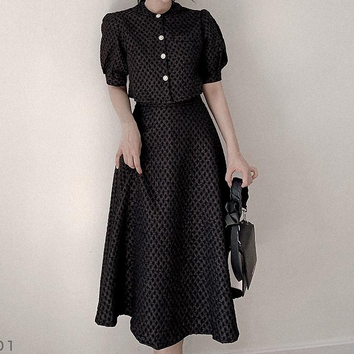 Set áo chất xốp dáng croptop mix chân váy xòe lịch sự hợp thời trang công  sở S1891 Mydu Design kèm ảnh thật  Thời trang thiết kế Mydu