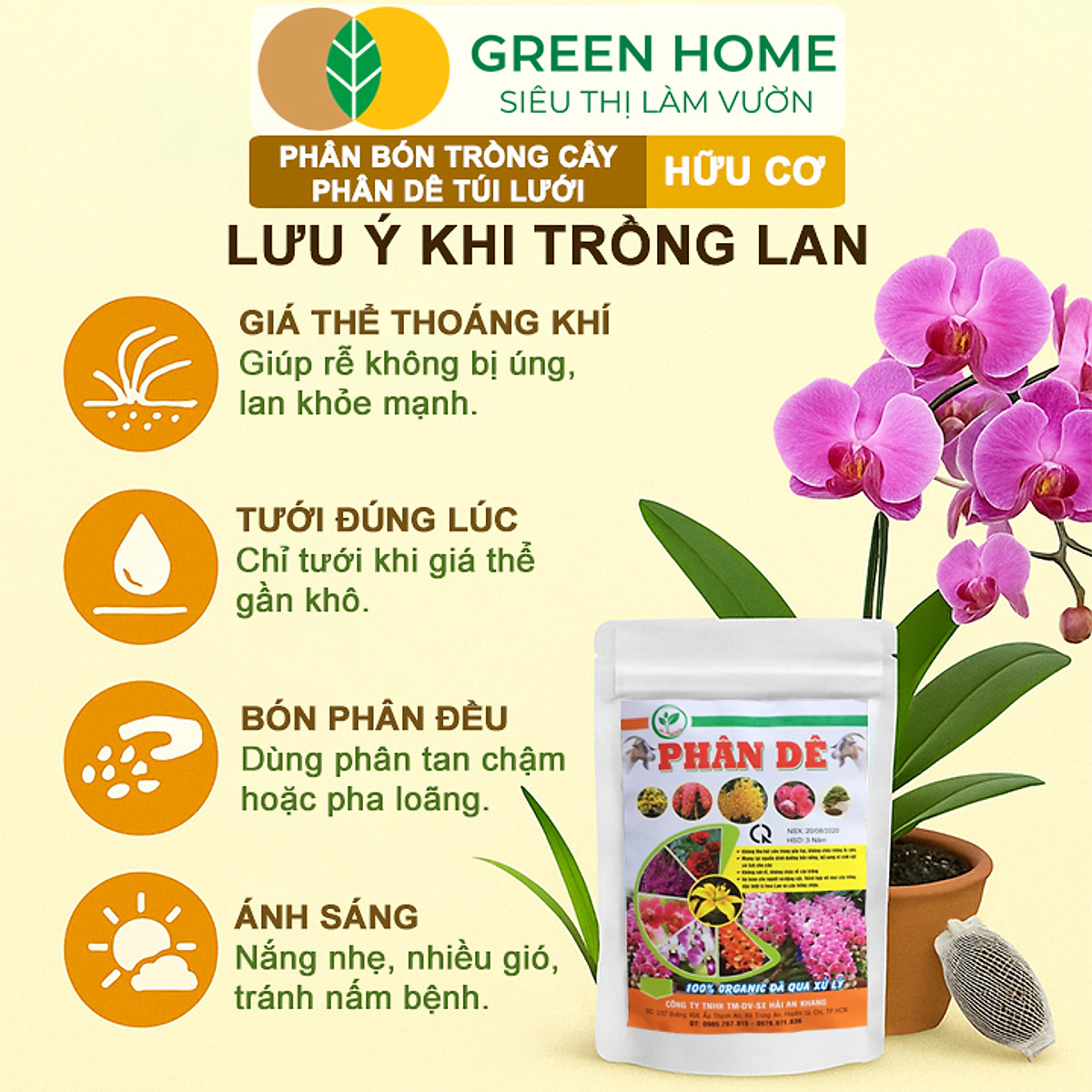 Phân Dê Trồng Lan Greenhome, Túi Lưới Dài 10cm, Đã Qua Xử Lý, Không Mùi, Kích Rễ Phong Lan, Hoa Đậm Màu Lâu Tàn