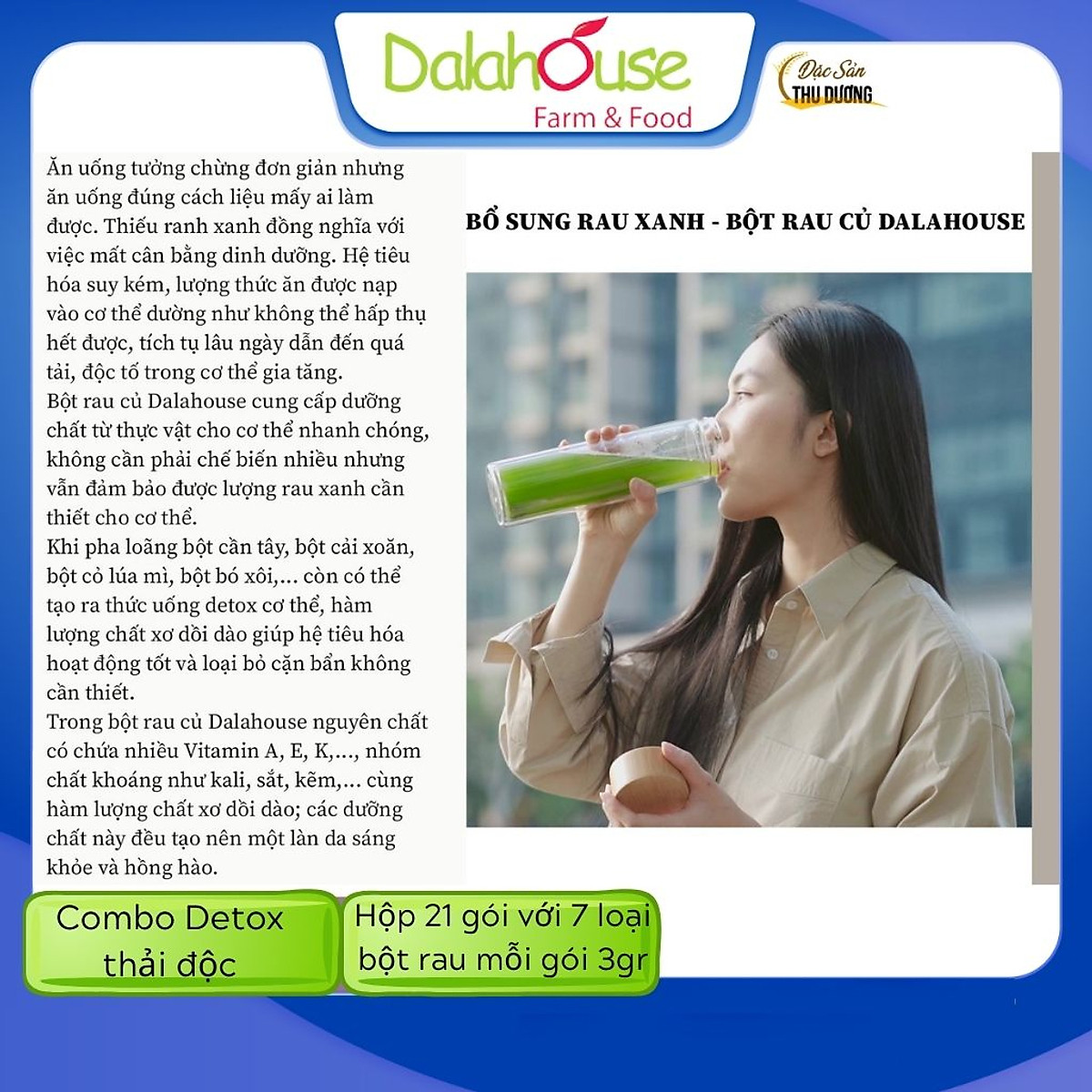 3 Hộp Combo Detox thải độc - Bột rau củ hữu cơ sấy lạnh Dalahouse - Mỗi hộp 21 gói 3gr với 7 loại rau củ có tác dụng bổ sung dinh dưỡng, hỗ trợ giảm cân, Thải độc, thanh lọc cơ thể