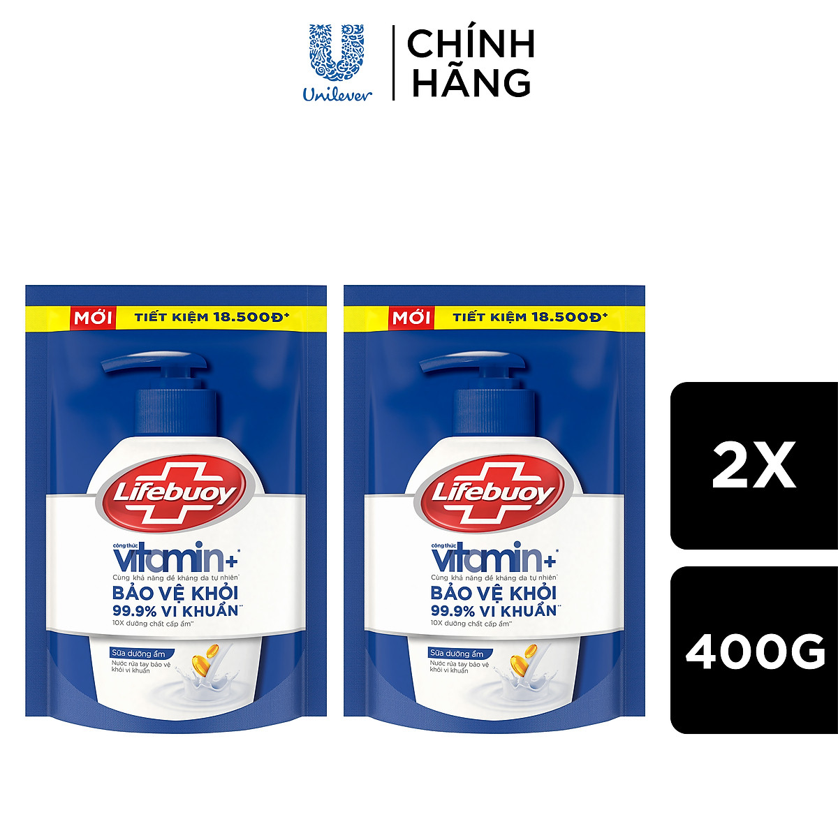 Combo 2 Nước rửa tay Lifebuoy sữa dưỡng ẩm túi 400g