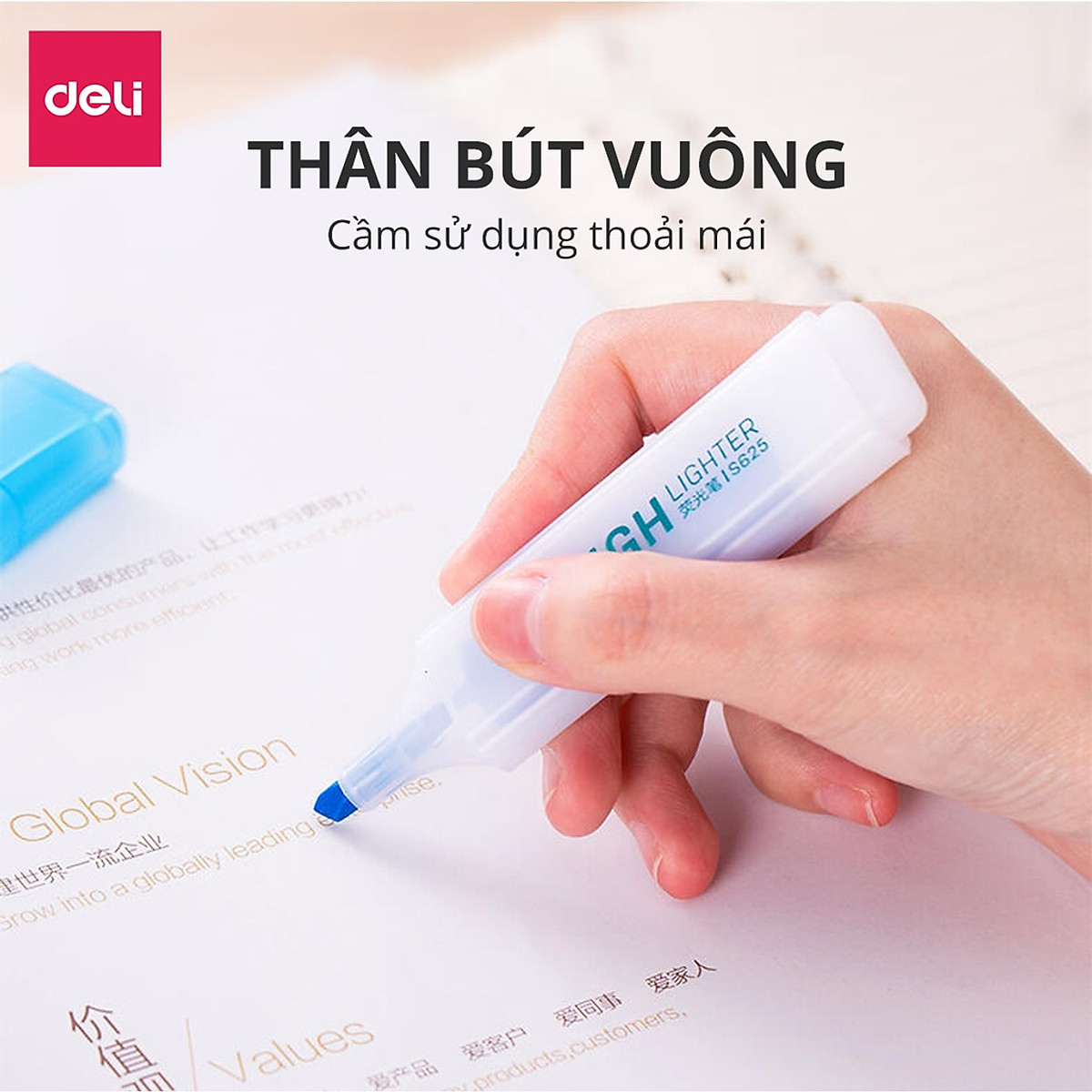 Bút highlight nhấn dòng dạ quang Deli - Cam/ Vàng/ Xanh Lá/ Hồng/ Xanh Dương - S625