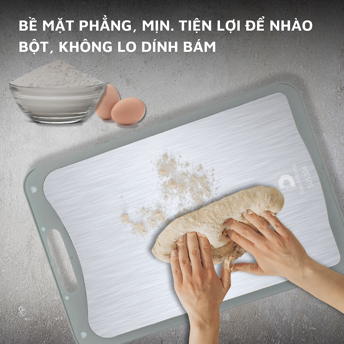Thớt inox 304 và nhựa kháng khuẩn DandiHome cao cấp hai mặt - Hàng chính hãng