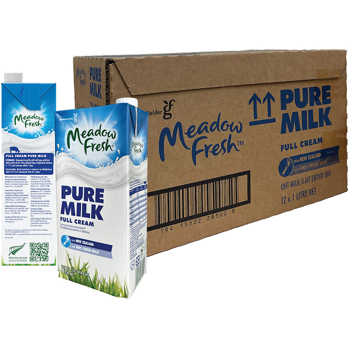 Thùng 12 hộp Sữa tươi tiệt trùng nguyên kem Meadow Fresh 1L hàng New Zealand