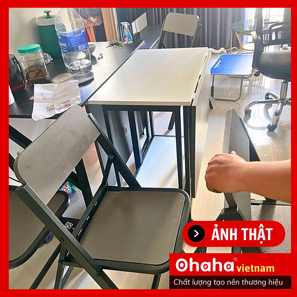BÀN ĂN GẤP GỌN THÔNG MINH CÓ GHẾ VÀ BÁNH XE OHAHA - BA023
