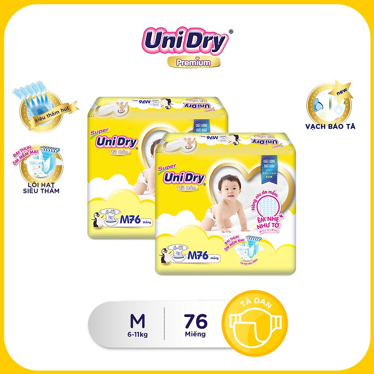 Combo 2 tã dán UniDry gói Super Jumbo M76-L68-XL62