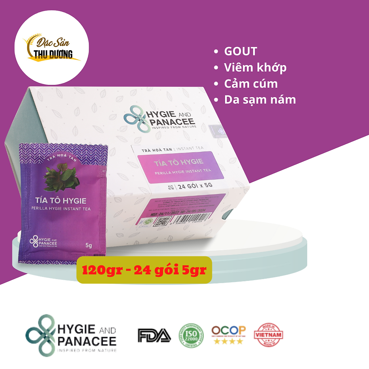 Trà hòa tan TÍA TÔ Hygie - Hỗ trợ người GOUT, sạm nám da, viêm khớp, cảm cúm