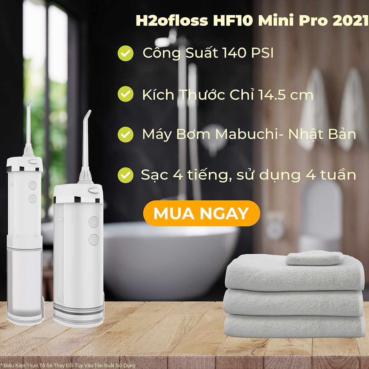 Tăm nước cầm tay H2ofloss HF-10, phiên bản tăm nước mini nhỏ gọn chỉ 14.5 cm dành cho người di chuyển nhiều