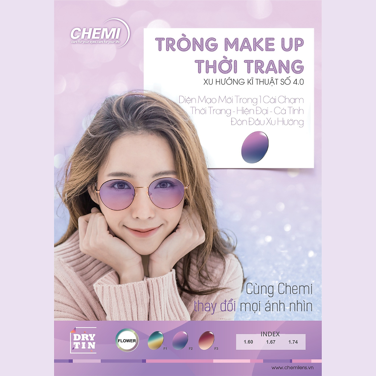 Tròng kính Cận Màu Chemi U6 chống ánh sáng xanh DryTin Phụ kiện kính