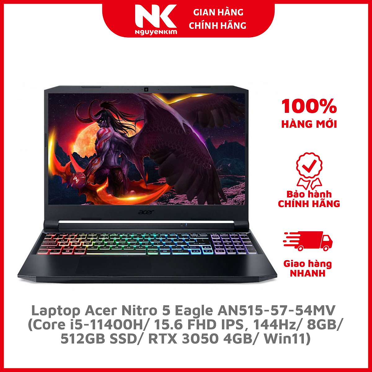 Laptop Acer Nitro 5 Eagle AN515-57-54MV (Core i5-11400H/ 8GB/ 512GB SSD/ RTX 3050 4GB/ 15.6 FHD IPS, 144Hz/ Win11) - Hàng Chính Hãng