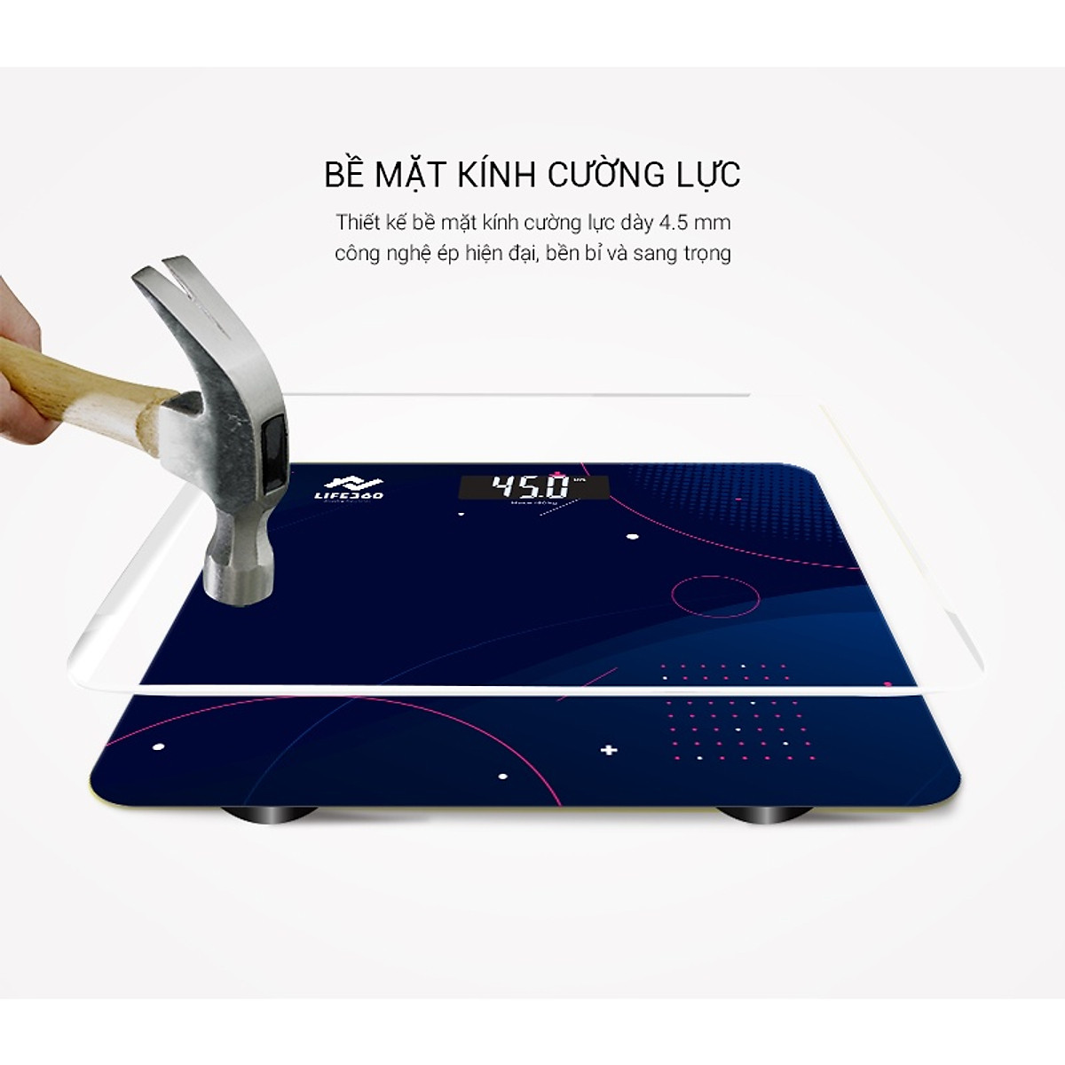Cân điện tử sức khỏe LIFE360, cân điện tử thông minh, mặt kính cường lực, tải trọng tới 180kg - Hàng chính hãng