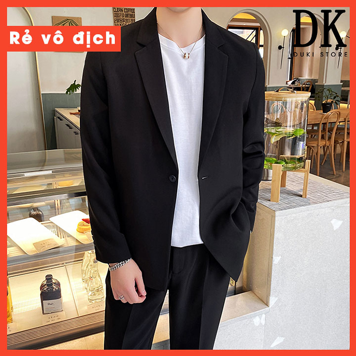 Áo Vest Blazer Nam Cotton Tay Dài Trơn Form Fitted  10F22VES001