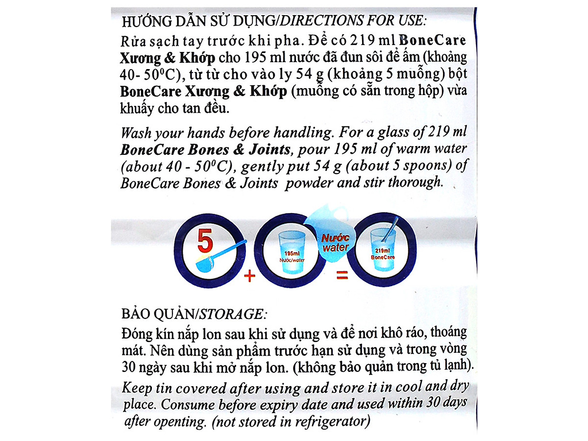 Sữa bột Bonecare dưỡng chất cho xương và khớp dành cho người từ 30 tuổi trở lên phòng ngừa đau xương khớp, viêm khớp, đặc biệt là người bệnh xương và khớp