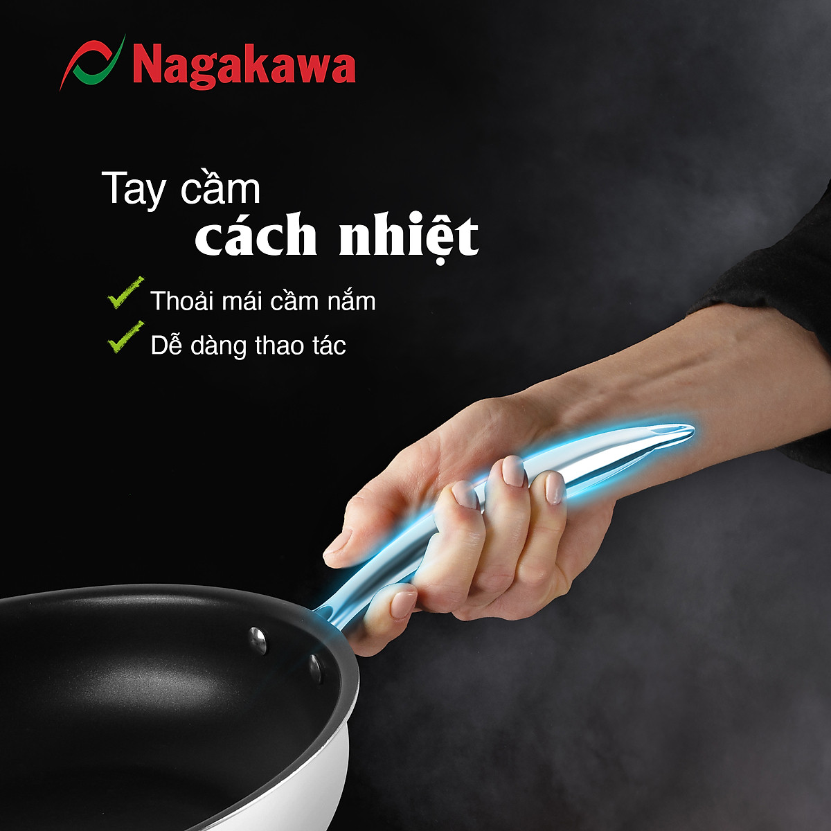 Chảo chống dính inox đa lớp toàn phần Nagakawa Haru NAG02 - Dùng trên mọi loại bếp - Hàng chính hãng