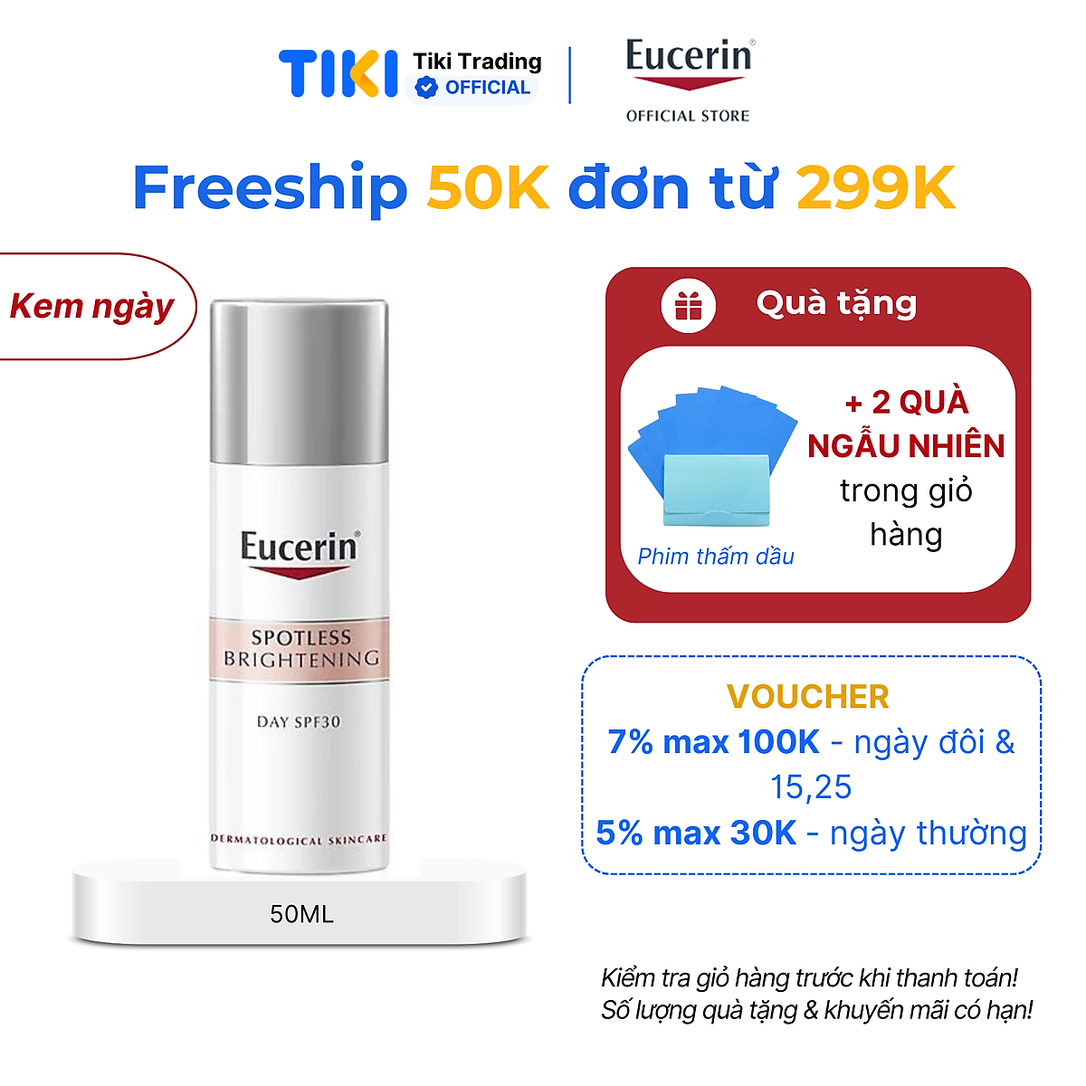 Kem dưỡng ngày giảm thâm nám & sáng da Eucerin Spotless Brightening SPF30 50ml