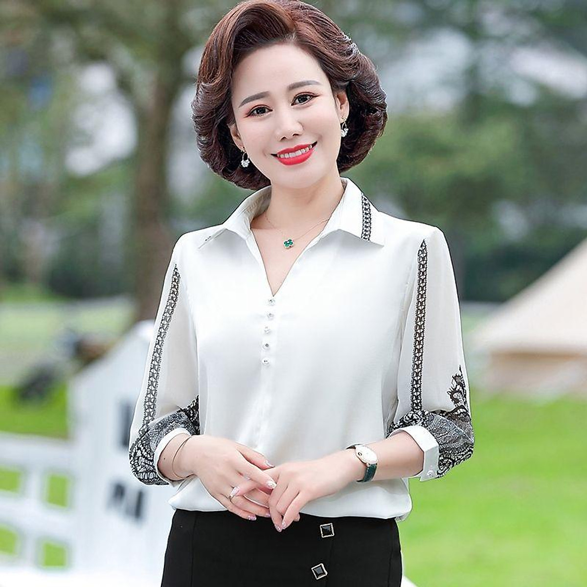 Giảm giá Áo sơ mi nữ trung niên cao cấp kiểu dáng sang trọng NP198  BeeCost