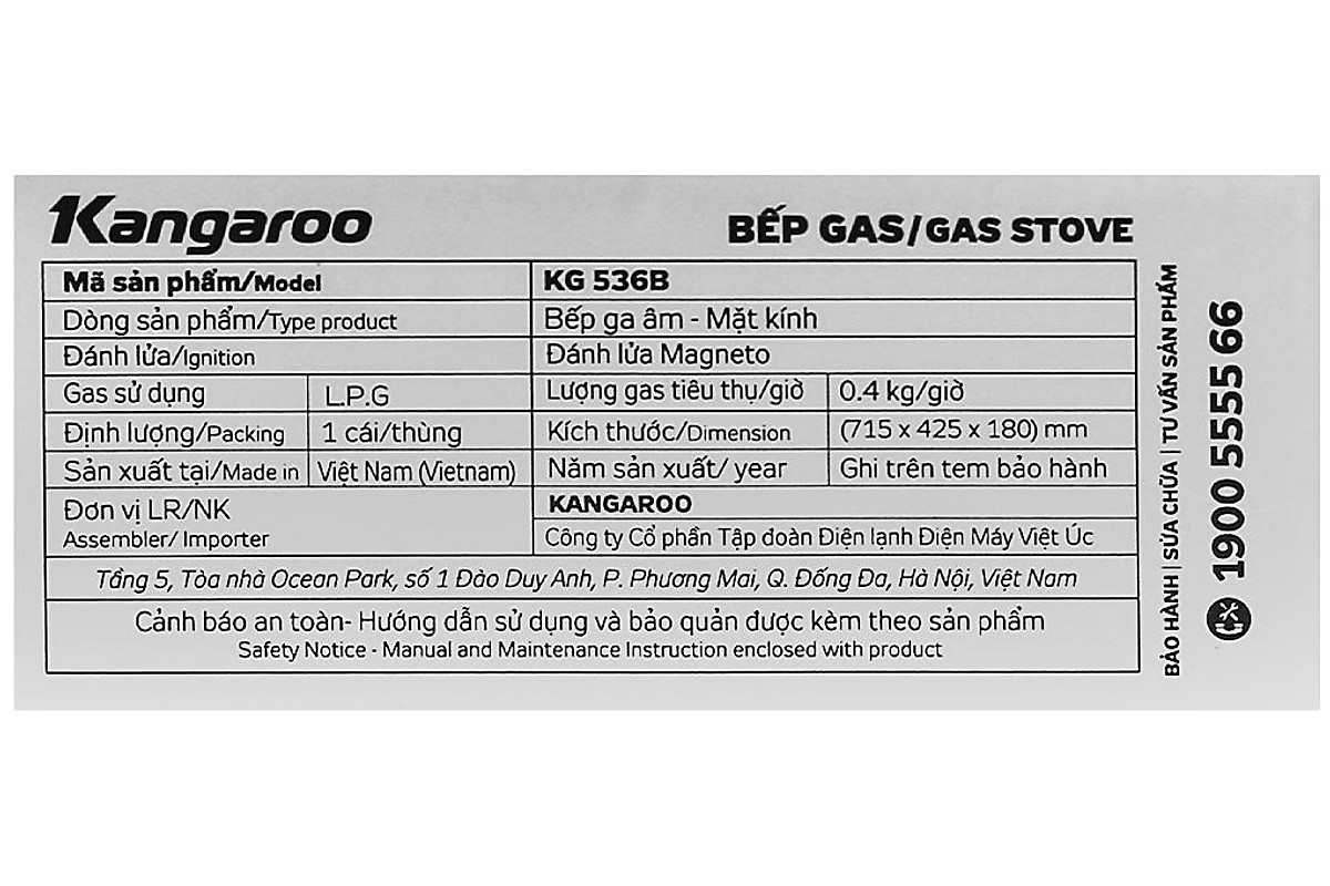 Bếp ga âm Kangaroo KG536B - Hàng chính hãng
