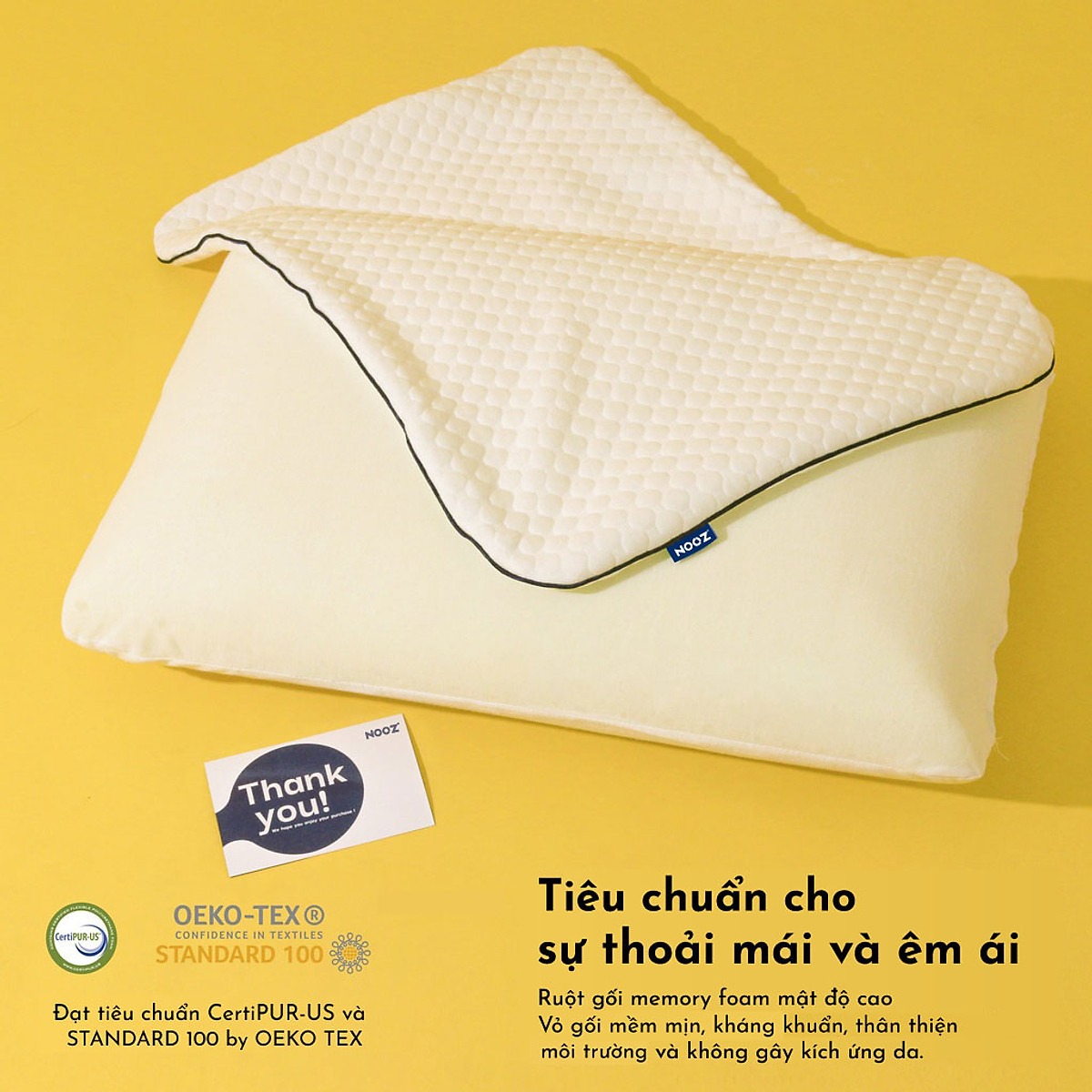 Gối Ngủ Memory Foam NOOZ Ruột Gối Cao Su Non Giúp Nâng Đỡ Đốt Sống Cổ Chống Đau Vai Gáy Ngủ Sâu Hỗ Trợ Chống Trào Ngược Phù Hợp Với Mọi Tư Thế Nằm Vỏ Gối Tencel