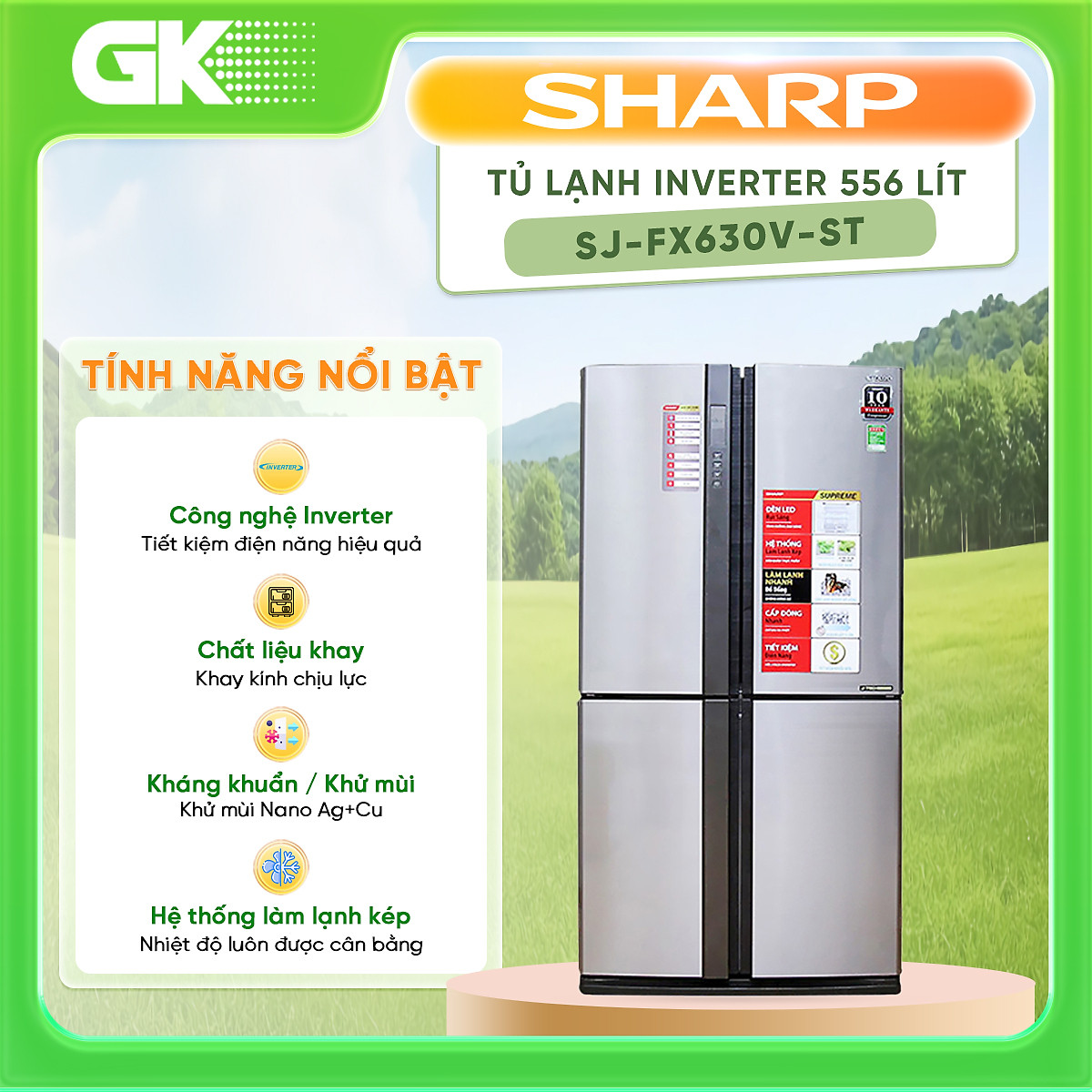 Tủ lạnh Sharp Inverter 556 lít SJ-FX630V-ST - Chỉ giao tại Hà Nội