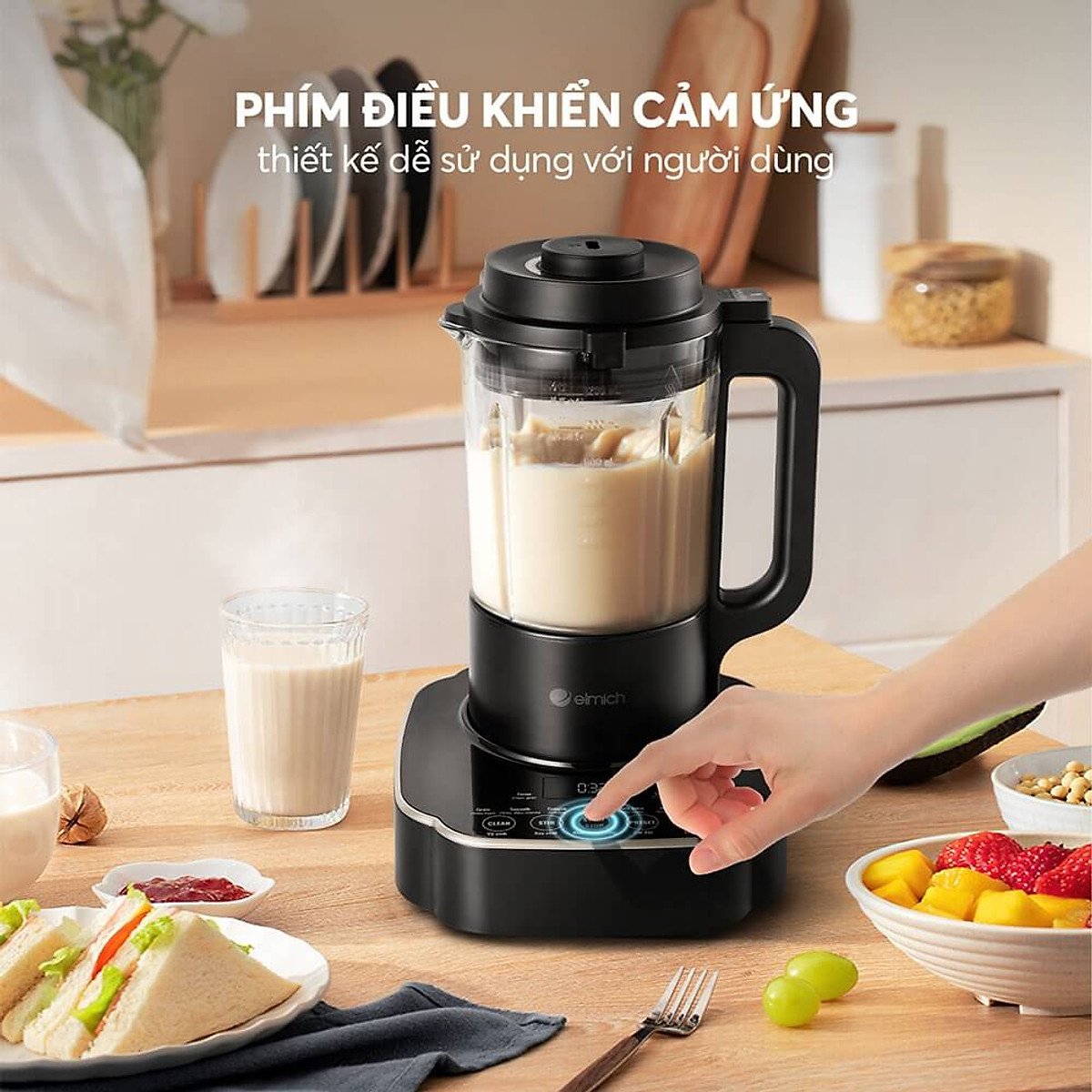 Máy làm sữa hạt Elmich CBE 3904 OL, công suất 800W, 7 chế độ nấu được thiết lập sẵn, lưỡi dao 3 tầng 8 cánh giúp xay nhuyễn - Hàng chính hãng