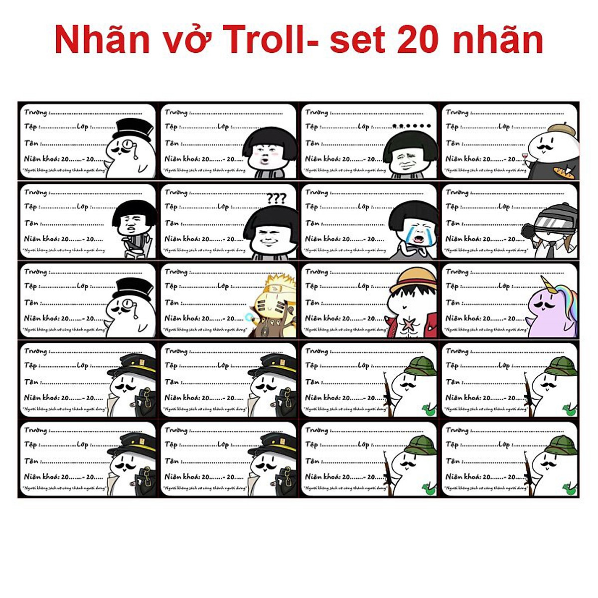 Mua Nhãn vở troll meme 40 cái / nhãn dán hình meme troll tại MPPshop