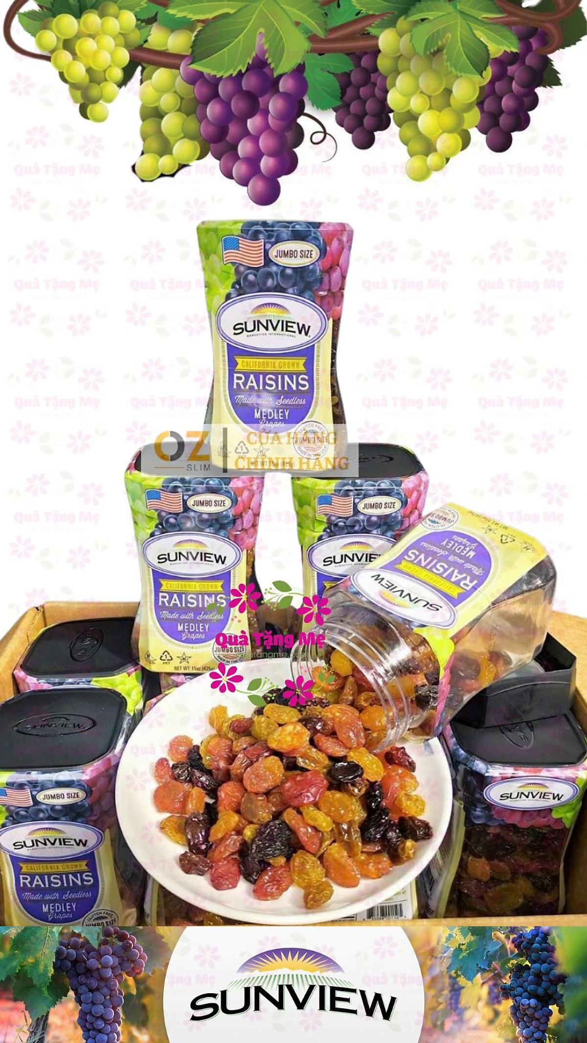 Nho khô Sunview Raisins Mỹ không hạt 3 màu giàu Vitamin khoáng chất, tốt cho tim mạch (425g/hộp) - QuaTangMe Extaste