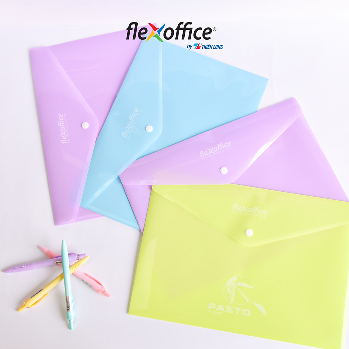 Combo 10 Bìa nút Pazto màu Pastel A4 Thiên Long Flexoffice FO-CBF009 - Màu ngẫu nhiên