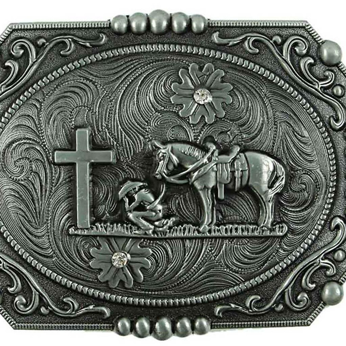 Chic Retro Prayer Horse Cross Belt Buckle Mens Rider Bronze Cowboy Buckles