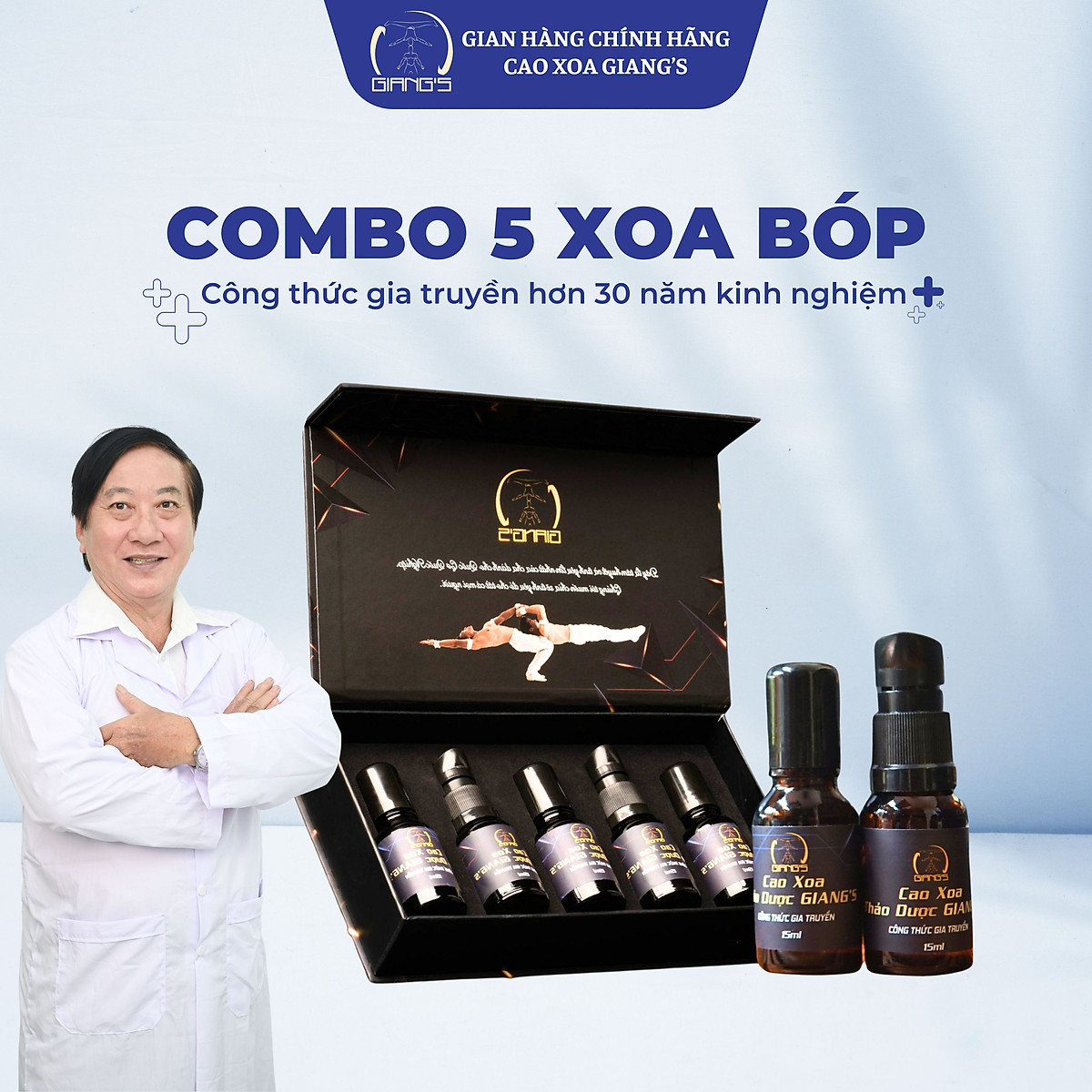 SET QUÀ TẶNG Cao Xoa Bóp Thảo Dược GIANG'S, Dầu xoa bóp gia truyền Quốc Cơ Quốc Nghiệp 15ml