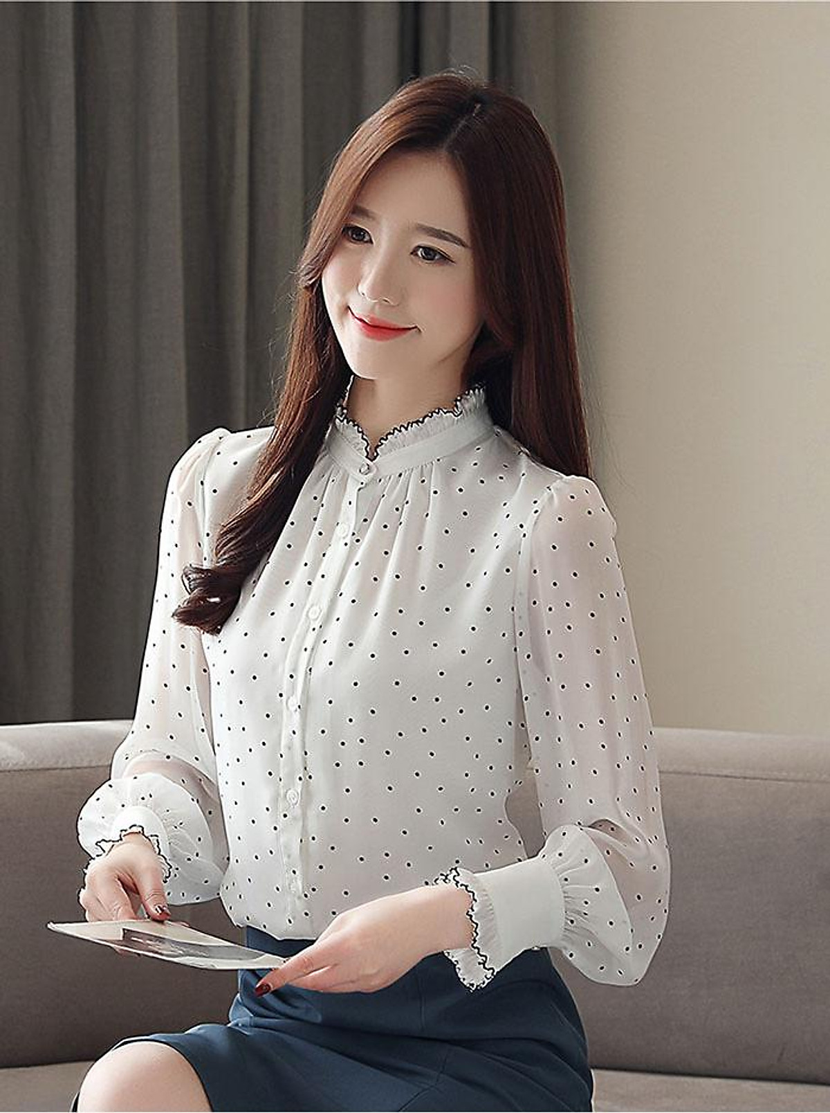 Áo Sơ Mi Nữ Áo Nữ Áo Kiểu Áo Bi Cổ Nhún Tay Dài Cách Diệu ( Áo Sơ Mi Nữ Áo Nữ Áo Kiểu Áo Bi Cổ Nhún Tay Dài Cách Diệu (