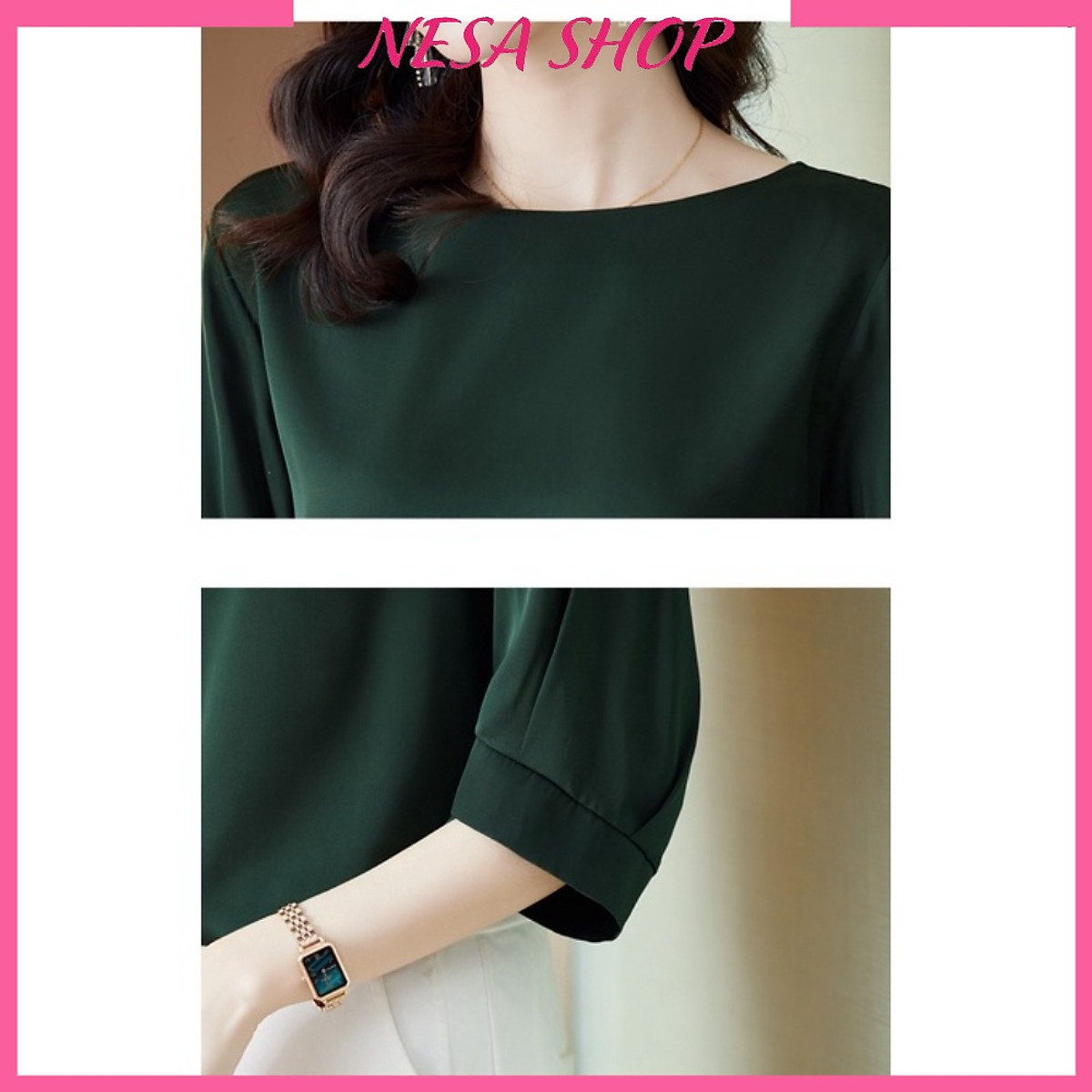 Áo kiểu nữ đẹp tay lỡ cổ tròn NeSa Shop, chất liệu Mango thấm hút mồ hôi, áo nữ đẹp nhiều màu, AKH.57
