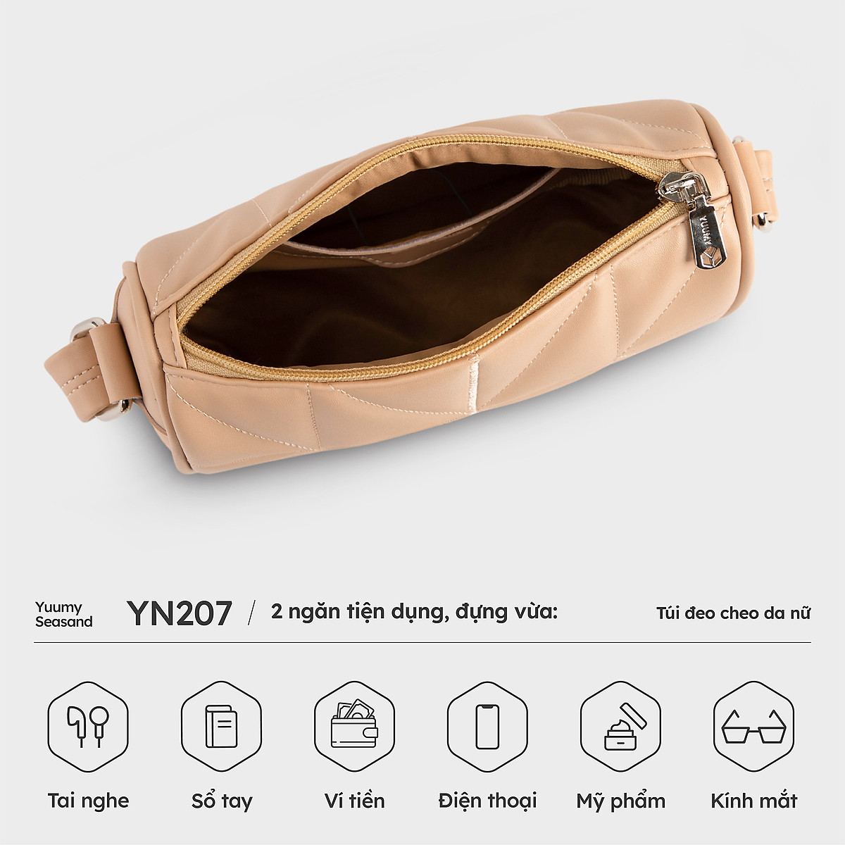 Túi đeo chéo da nữ chần chỉ trang trí YUUMY Seasand YN207