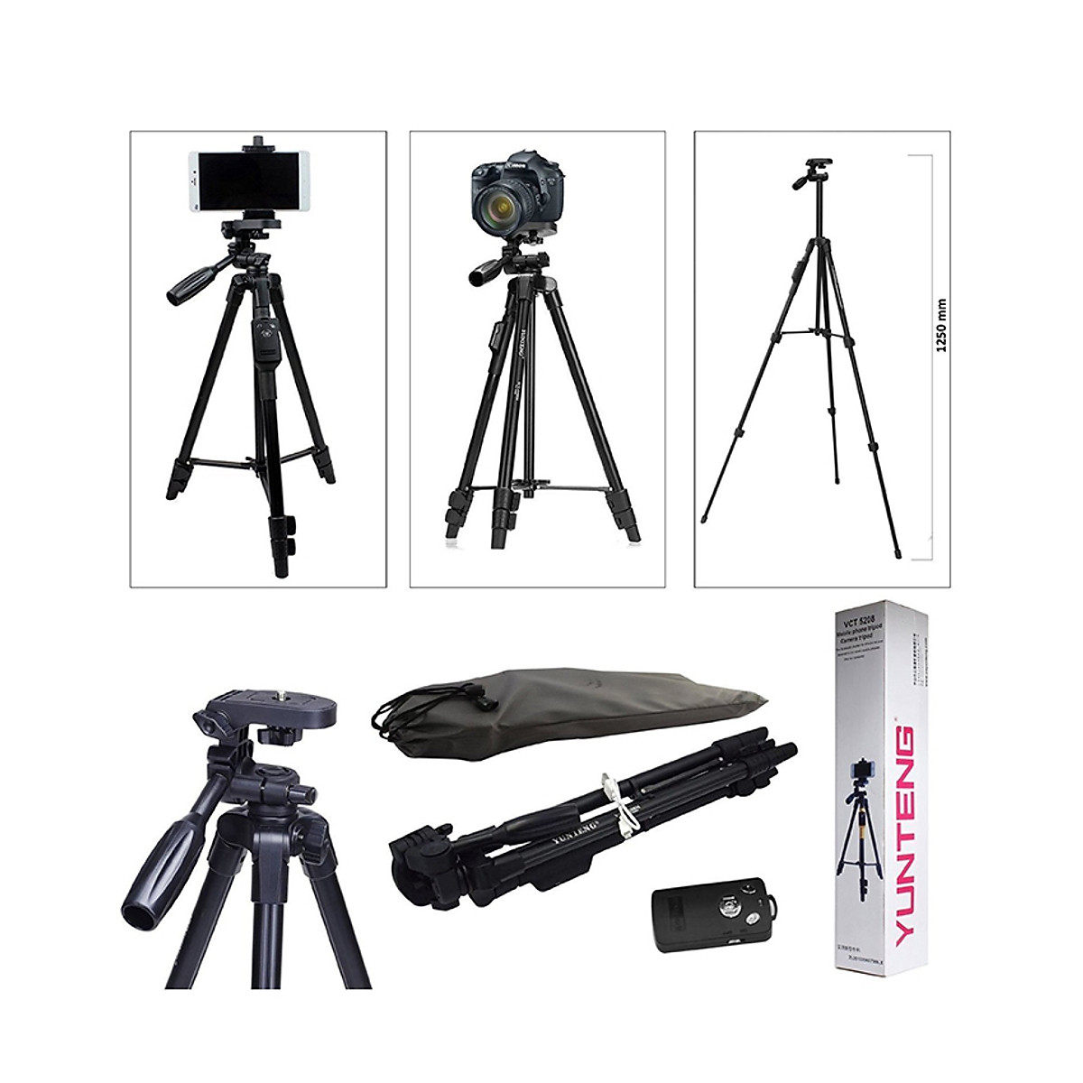 Tripod - Chân đế điện thoại, chân đế máy ảnh Yunteng VCT 5208 kiêm giá đỡ có remote Bluetooth điều khiển chụp từ xa