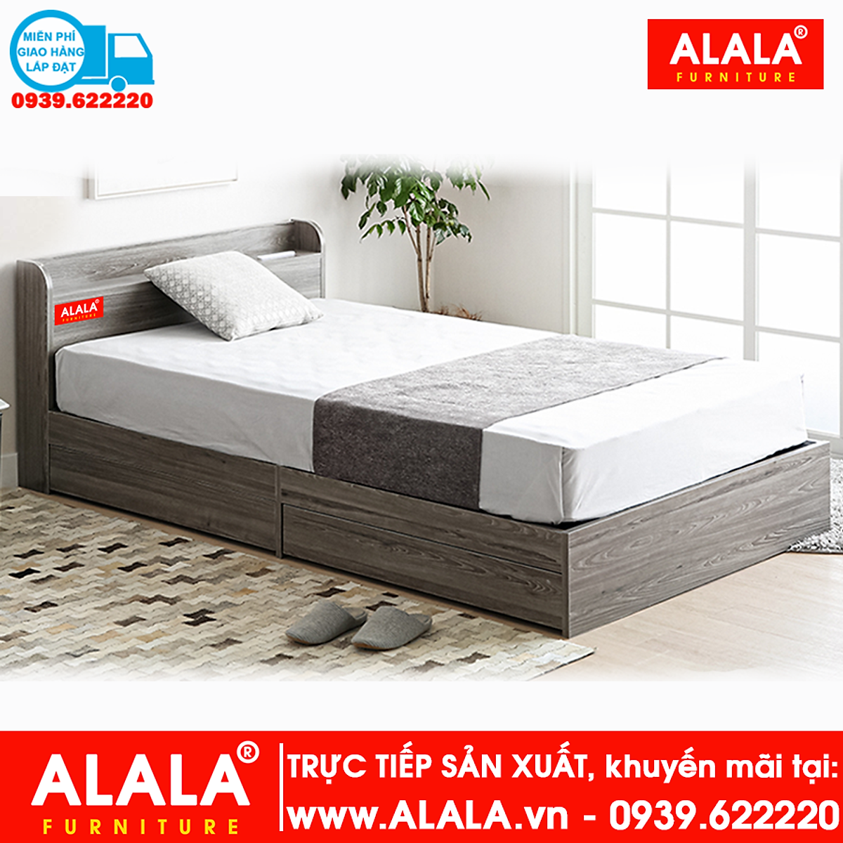 Giường ngủ ALALA03 (1m4x2m) gỗ HMR chống nước - www.ALALA.vn® - Za ...