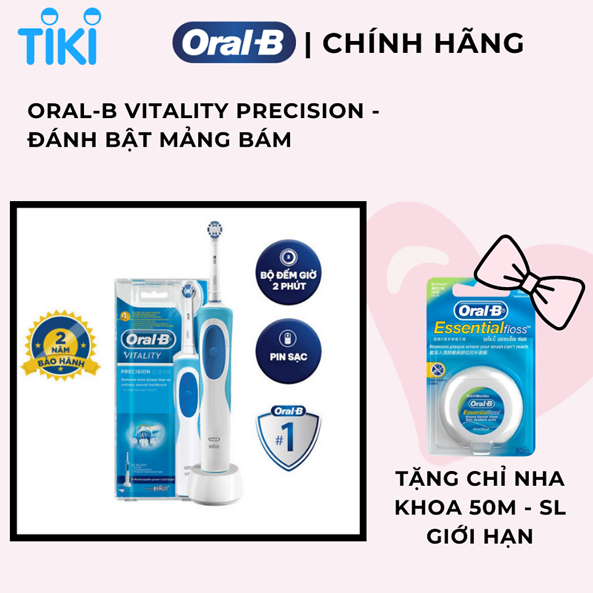 Bàn chải đánh răng điện Oral-B Vitality Precision Clean Blue D12.513- Hàng chính hãng 100%