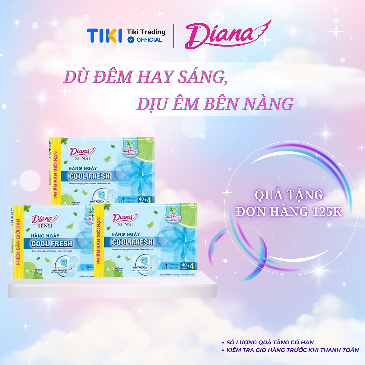 Bộ 3 Gói Băng Vệ Sinh Diana Hàng Ngày Cool Fresh (40 miếng/Gói)