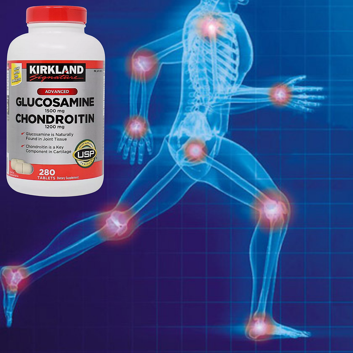 Glucosamine 1500mg Chondroitin 1200mg Kirkland Signature Mỹ- Giảm các triệu  chứng đau nhức xương khớp hiệu