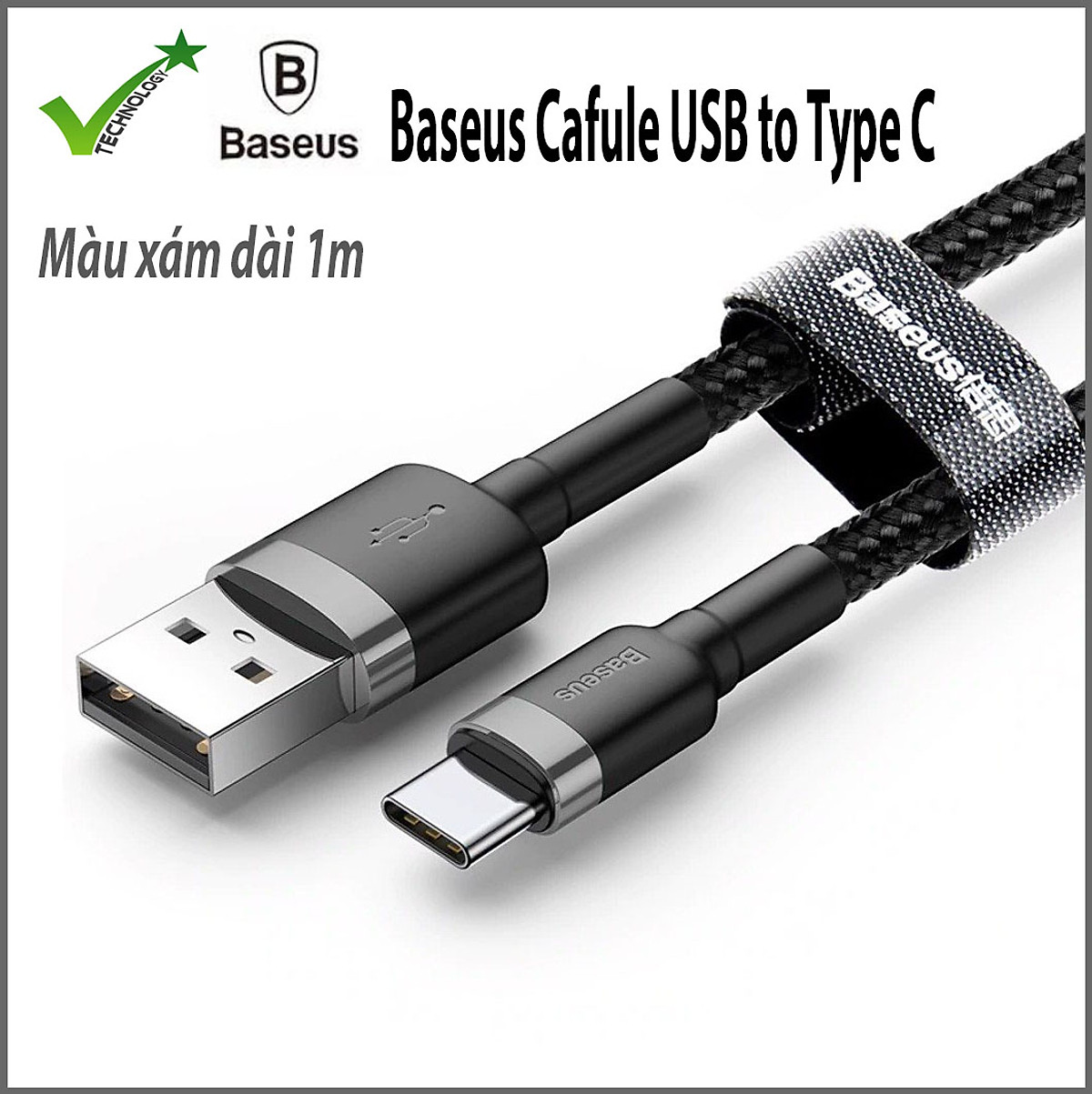 Cáp sạc nhanh, truyền dữ liệu tốc độ cao Baseus Cafule Type C cho Samsung S8/S9/ Note8/ Note9/ Xiaomi/ Huawei/ Oppo/Nokia ( 3A, Sạc nhanh Quick charge 3.0, Siêu bền)- Hàng nhập khẩu