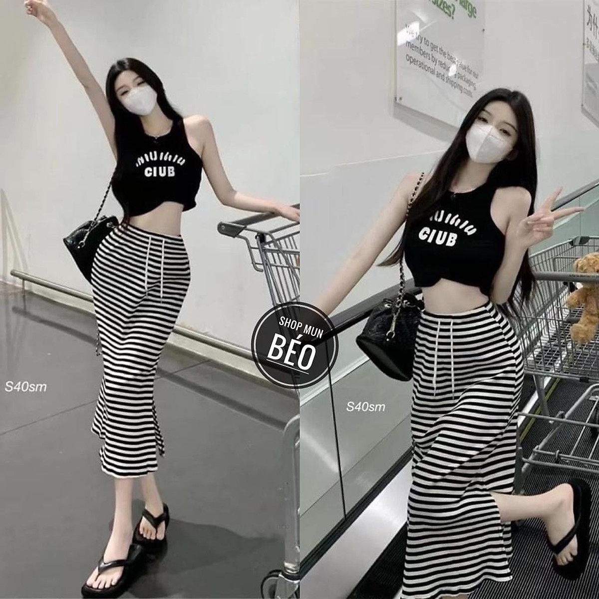 Set Áo Và Chân Váy Thun Xẻ Tà Rút Dây #22 Set Áo Và Chân Váy Thun Xẻ Tà Rút Dây