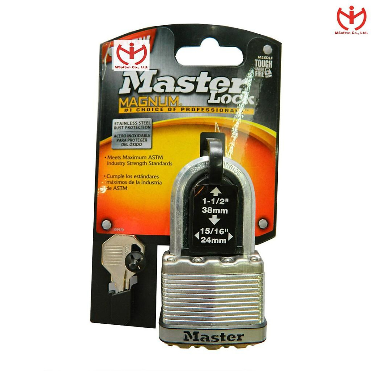Ổ khóa Master Lock M5 XDLF thân thép lá rộng 50mm càng dài 38mm 2 chìa