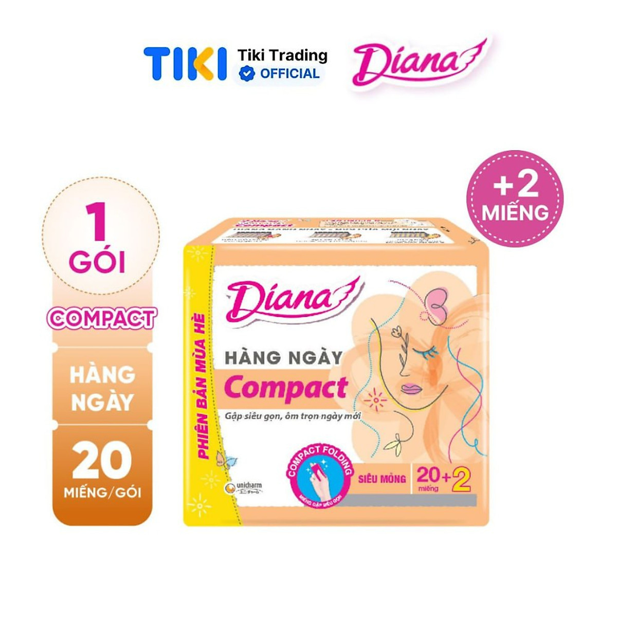 Combo 6 Băng Vệ Sinh Diana Hàng Ngày Compact Gói 20 Miếng