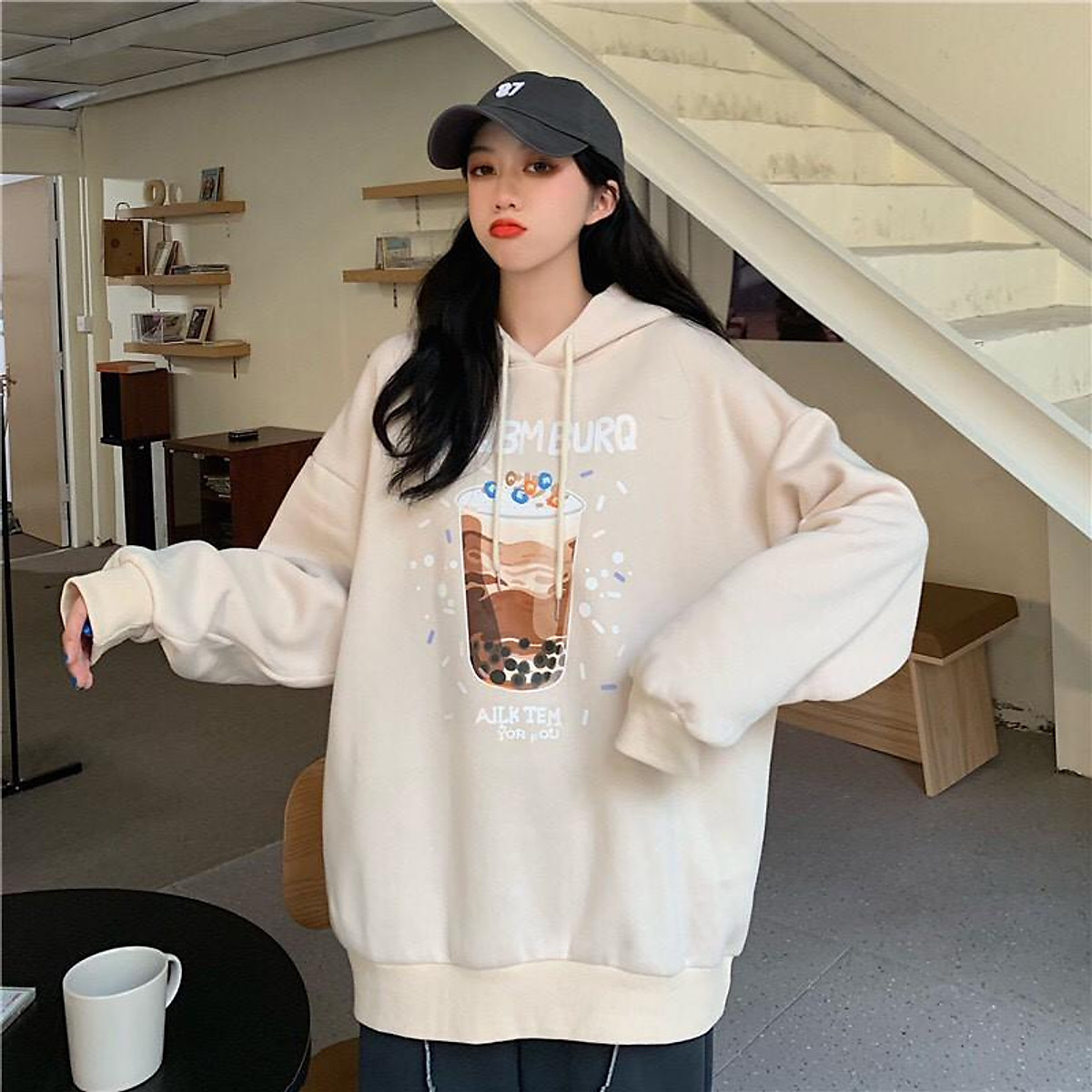 Áo Hoodie LY TRÀ SỮA Form rộng Unisex Nam Nữ Couple Chất Nỉ Bông Mịn Ulzzang KUN