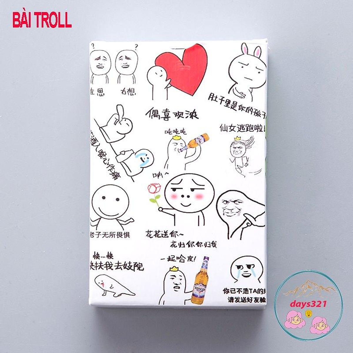 Bộ thẻ bài in hình troll biểu cảm 54 lá khác nhau bộ tú bài tây