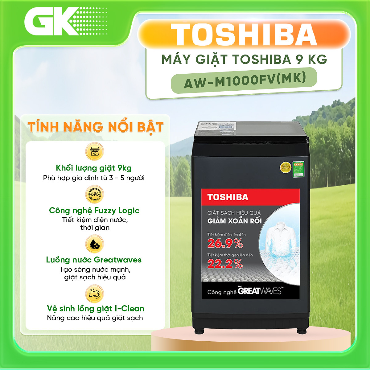 MÁY GIẶT TOSHIBA 9kg AW-M1000FV(MK) - Hàng chính hãng( Chỉ giao HCM)