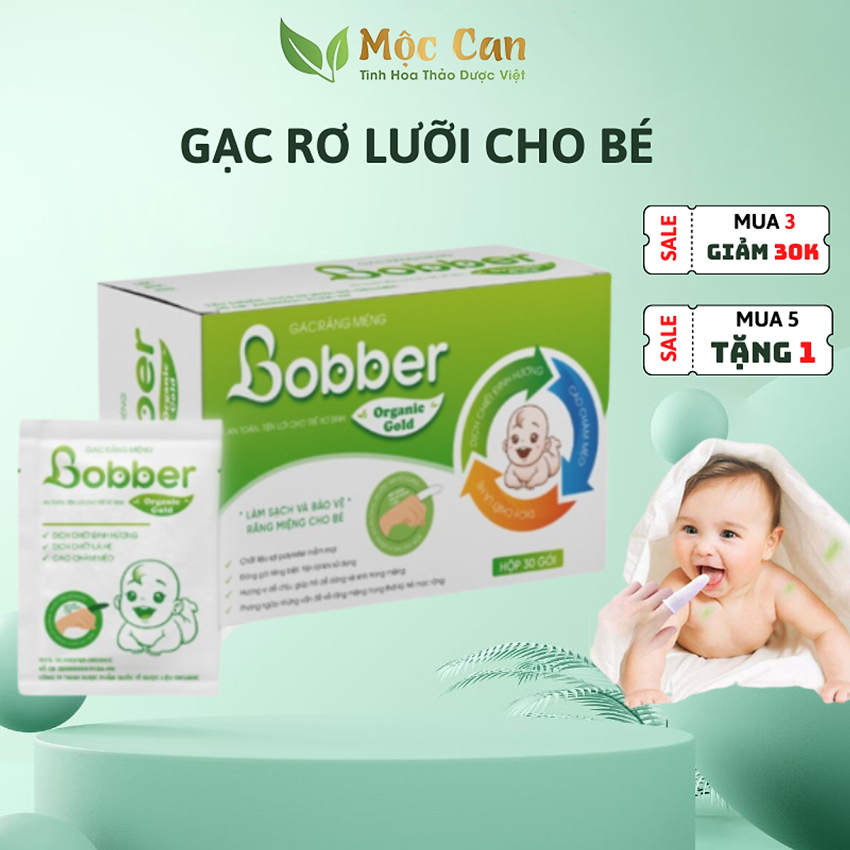 Gạc Rơ Lưỡi Cho Bé Bobber Làm Sạch Răng, Lưỡi, Nướu và Khoang Miệng Cho Bé - 30Gói/Hộp