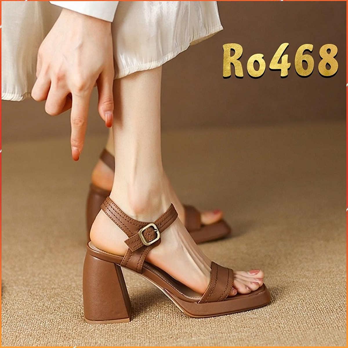 Giày Sandal Nữ Cao Gót 8 Phân Hàng Hiệu Rosata Hai Màu Trắng Nâu Ro468