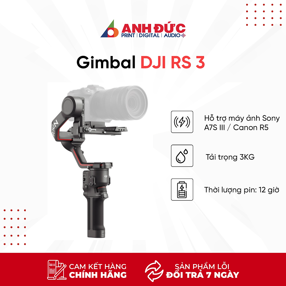 Tay cầm chống rung cho máy ảnh Gimbal DJI Ronin RS3 Basic/Combo - Hàng Chính Hãng